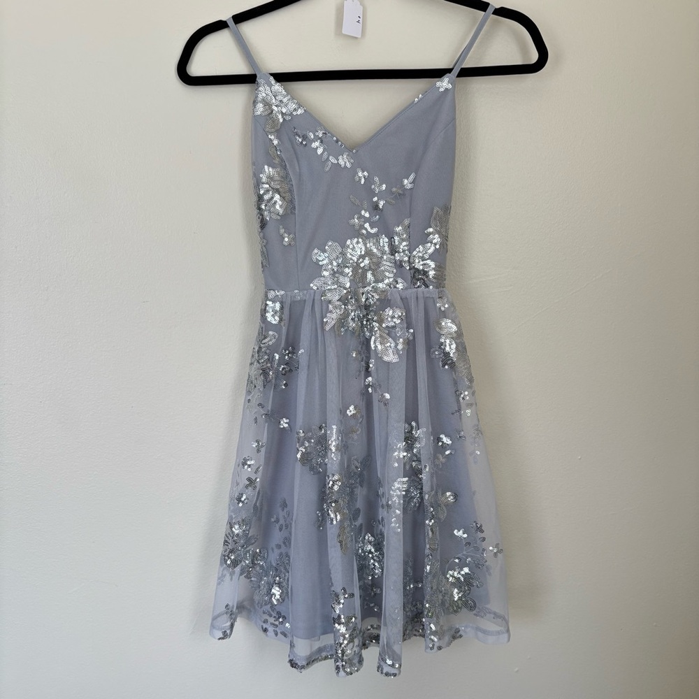 NWT SHEIN | Silver Sequin Crisscross Dress | Size XS